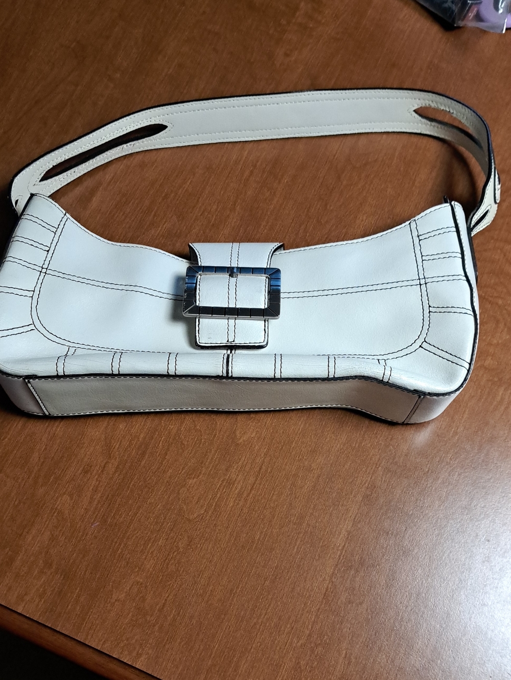 Anne Klein Women's Leather Shoulder Bag with Silver Buckle